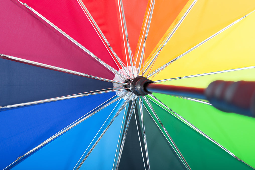 AU-44 - 545 x16kx14M Auto Open Rainbow umbrella with Black stright Plastic handle