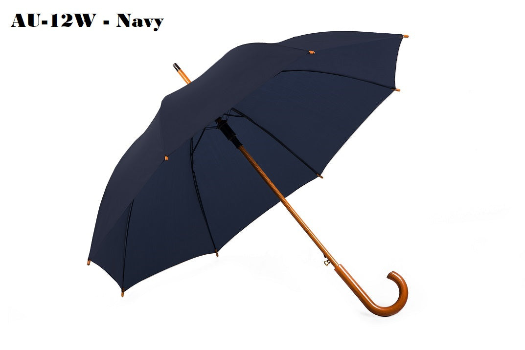AU-12W: Deluxe Auto Open Wooden Shaft Solid Colour with Wooden Hook Handle
