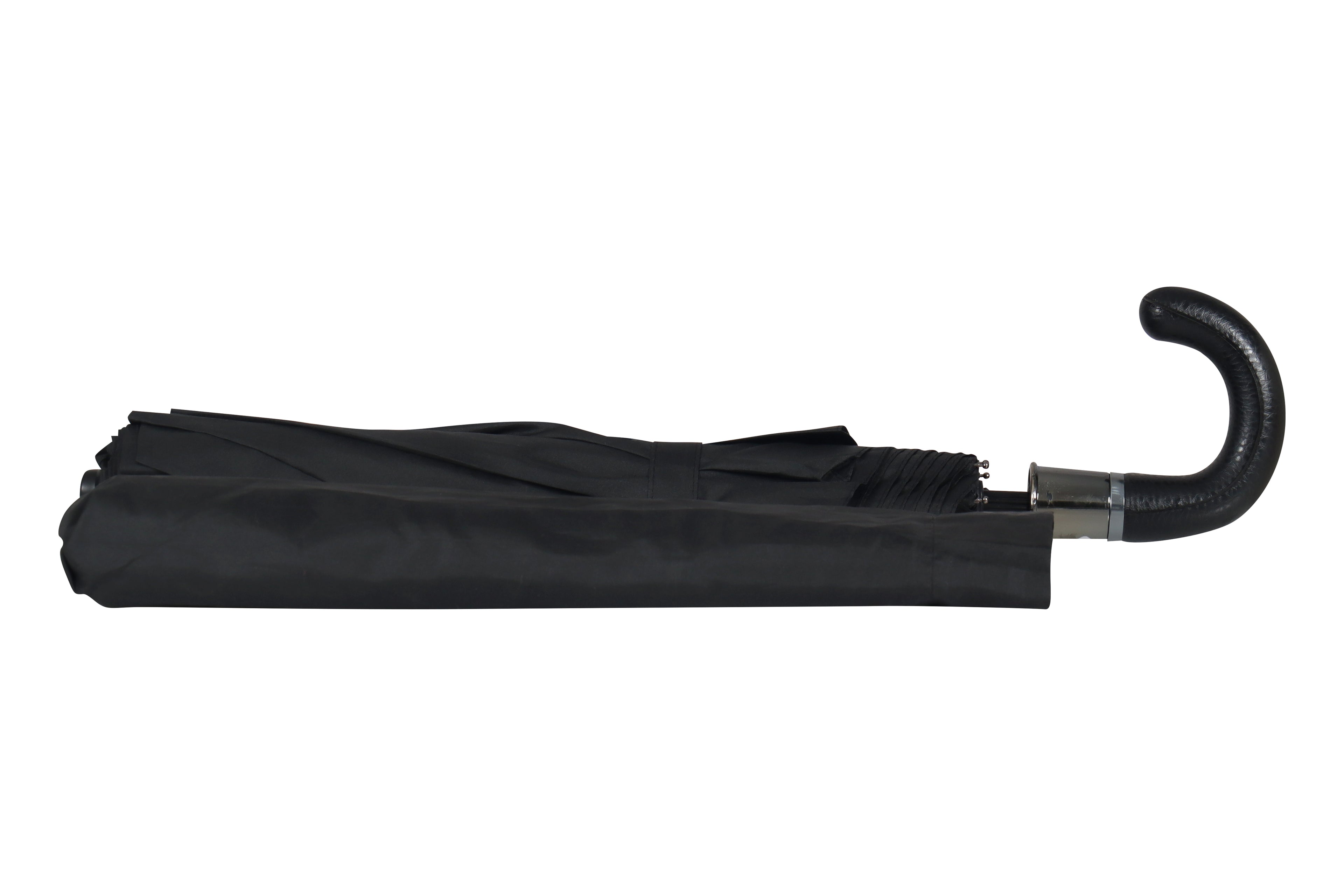AU-18: Gent Compact Auto Open Steel Frame Solid Colour with Black Leather Hook Handle